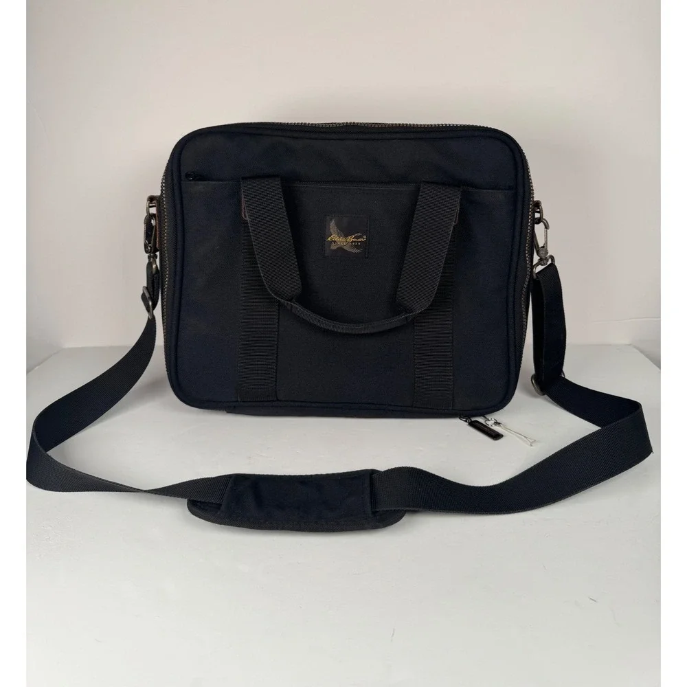 Eddie Bauer Messenger‎ Computer Laptop Bag Zip Up Black Travel Business Casual